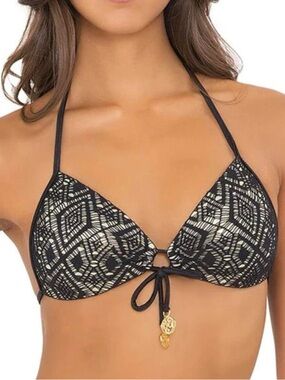 Luli Fama Black Lace-Overlay Triangle Bikini Top